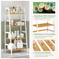 Armoire de Rangement en bambou à 4 Niveaux pour Salle de Bain Salon Cuisine Bureau 48 x 32 x 110 cm Blanc - FR.SIKAIC
