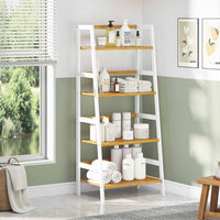 Armoire de Rangement en bambou à 4 Niveaux pour Salle de Bain Salon Cuisine Bureau 48 x 32 x 110 cm Blanc - FR.SIKAIC