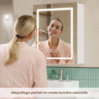 51 cm Armoire de Salle de Bain avec Miroir Éclairage LED et Étagères Réglables Blanc - FR.SIKAIC