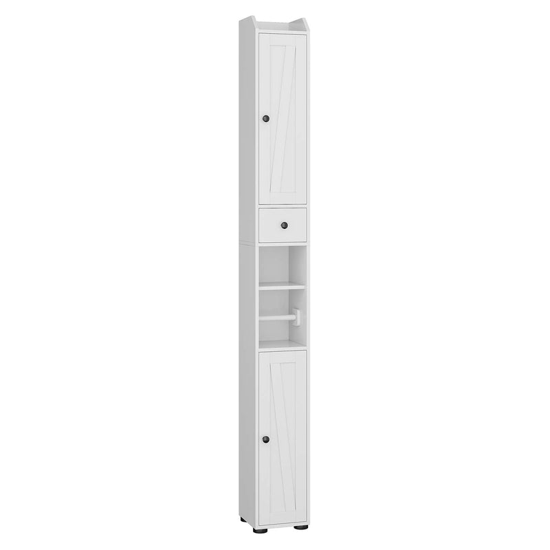 FR.SIKAIC Armoires de Salle de Bain Blanc / Classique Armoire de Salle de Bain Rangement avec Tiroir, Étagère Réglable et Porte-Papier Toilette, Blanc, 20 × 20 × 180 cm