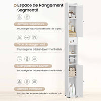 180 cm Armoire de Salle de Bain Rangement avec Tiroir Étagère Réglable et Porte-Papier Toilette Blanc - FR.SIKAIC