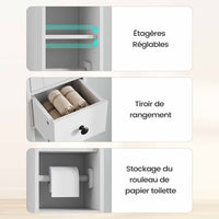 180 cm Armoire de Salle de Bain Rangement avec Tiroir Étagère Réglable et Porte-Papier Toilette Blanc - FR.SIKAIC