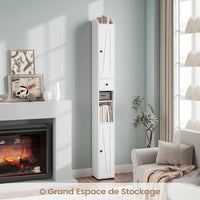 180 cm Armoire de Salle de Bain Rangement avec Tiroir Étagère Réglable et Porte-Papier Toilette Blanc - FR.SIKAIC