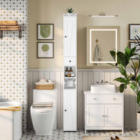 180 cm Armoire de Salle de Bain Rangement avec Tiroir Étagère Réglable et Porte-Papier Toilette Blanc - FR.SIKAIC