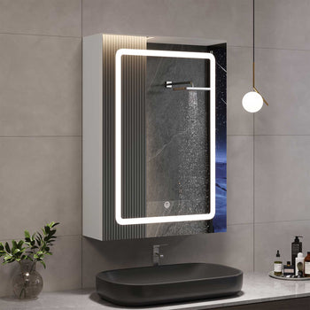 50 cm Armoire de toilette avec éclairage LED et étagères réglables Blanc - FR.SIKAIC