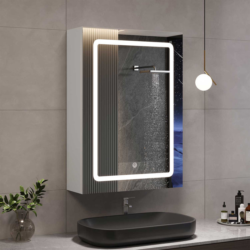 FR.SIKAIC Armoires de Toilette Blanc / Moderne Armoire de toilette avec éclairage LED et étagères réglables, Blanc, 50 x 16 x 70 cm