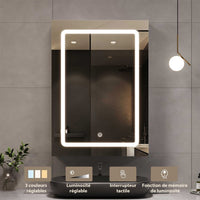 50 cm Armoire de toilette avec éclairage LED et étagères réglables Blanc - FR.SIKAIC