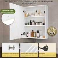 50 cm Armoire de toilette avec éclairage LED et étagères réglables Blanc - FR.SIKAIC