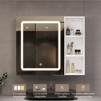 70 cm Armoire de Toilette avec Éclairage LED Étagère réglable et espace de Rangement ouvert Blanc - FR.SIKAIC