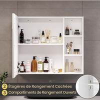 70 cm Armoire de Toilette avec Éclairage LED Étagère réglable et espace de Rangement ouvert Blanc - FR.SIKAIC
