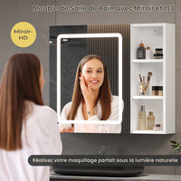 70 cm Armoire de Toilette avec Éclairage LED Étagère réglable et espace de Rangement ouvert Blanc - FR.SIKAIC