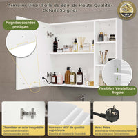 70 cm Armoire de Toilette avec Éclairage LED Étagère réglable et espace de Rangement ouvert Blanc - FR.SIKAIC