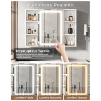 80 cm Armoire de toilette avec LED 4 Étagères Ouvertes Latérales Réglables et Prise Blanc - FR.SIKAIC