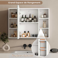 80 cm Armoire de toilette avec LED 4 Étagères Ouvertes Latérales Réglables et Prise Blanc - FR.SIKAIC