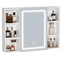 80 cm Armoire de toilette avec LED 4 Étagères Ouvertes Latérales Réglables et Prise Blanc - FR.SIKAIC