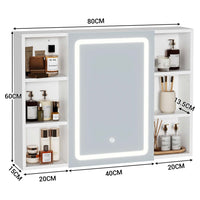 80 cm Armoire de toilette avec LED 4 Étagères Ouvertes Latérales Réglables et Prise Blanc - FR.SIKAIC