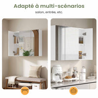 70 cm Armoire de Toilette avec Miroir 3 Étagères Réglables et 3 Portes Blanc - FR.SIKAIC