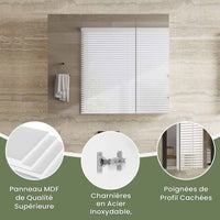 70 cm Armoire de Toilette avec Miroir 3 Étagères Réglables et 3 Portes Blanc - FR.SIKAIC