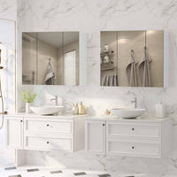 70 cm Armoire de Toilette avec Miroir 3 Étagères Réglables et 3 Portes Blanc - FR.SIKAIC