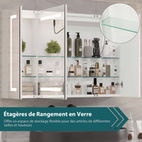 100 cm Armoire de Toilette avec Miroir de Salle de Bain avec Éclairage LED et Prise Blanc - FR.SIKAIC
