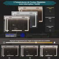 100 cm Armoire de Toilette avec Miroir de Salle de Bain avec Éclairage LED et Prise Blanc - FR.SIKAIC