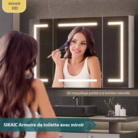 100 cm Armoire de Toilette avec Miroir de Salle de Bain avec Éclairage LED et Prise Blanc - FR.SIKAIC