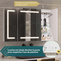 100 cm Armoire de Toilette avec Miroir de Salle de Bain avec Éclairage LED et Prise Blanc - FR.SIKAIC