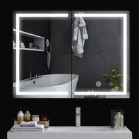 80 cm Armoire de Toilette avec Miroir de Salle de Bain avec Prise D'éclairage LED Double Porte Miroir Blanc - FR.SIKAIC