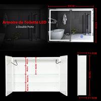 80 cm Armoire de Toilette avec Miroir de Salle de Bain avec Prise D'éclairage LED Double Porte Miroir Blanc - FR.SIKAIC