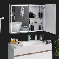 80 cm Armoire de Toilette avec Miroir de Salle de Bain avec Prise D'éclairage LED Double Porte Miroir Blanc - FR.SIKAIC