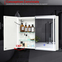 80 cm Armoire de Toilette avec Miroir de Salle de Bain avec Prise D'éclairage LED Double Porte Miroir Blanc - FR.SIKAIC