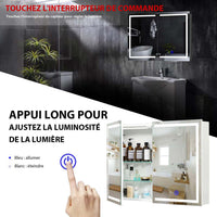 80 cm Armoire de Toilette avec Miroir de Salle de Bain avec Prise D'éclairage LED Double Porte Miroir Blanc - FR.SIKAIC