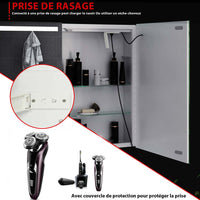 80 cm Armoire de Toilette avec Miroir de Salle de Bain avec Prise D'éclairage LED Double Porte Miroir Blanc - FR.SIKAIC