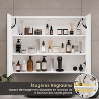 70 cm Armoire Miroir de Salle de Bain avec Éclairage LED et Prise, Étagères Réglables Blanc - FR.SIKAIC