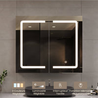 70 cm Armoire Miroir de Salle de Bain avec Éclairage LED et Prise, Étagères Réglables Blanc - FR.SIKAIC