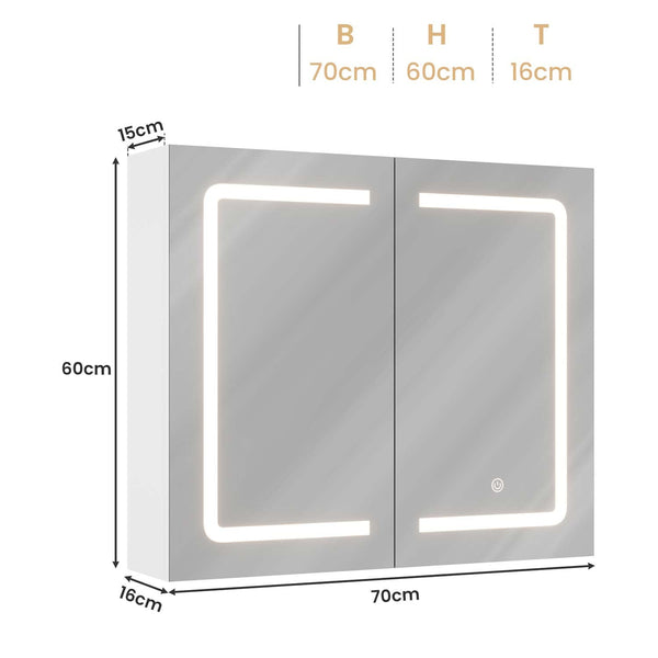 70 cm Armoire Miroir de Salle de Bain avec Éclairage LED et Prise, Étagères Réglables Blanc - FR.SIKAIC