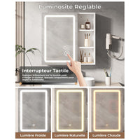 FR.SIKAIC Armoires de Toilette Blanc / Moderne Armoire Miroir de Salle de Bain avec LED, 2 Étagères Ouvertes Latérales Réglables, 15 x 60 x 60 cm, Blanc