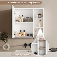 FR.SIKAIC Armoires de Toilette Blanc / Moderne Armoire Miroir de Salle de Bain avec LED, 2 Étagères Ouvertes Latérales Réglables, 15 x 60 x 60 cm, Blanc