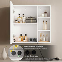 FR.SIKAIC Armoires de Toilette Blanc / Moderne Armoire Miroir de Salle de Bain avec LED, 2 Étagères Ouvertes Latérales Réglables, 15 x 60 x 60 cm, Blanc