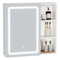 FR.SIKAIC Armoires de Toilette Blanc / Moderne Armoire Miroir de Salle de Bain avec LED, 2 Étagères Ouvertes Latérales Réglables, 15 x 60 x 60 cm, Blanc