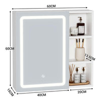FR.SIKAIC Armoires de Toilette Blanc / Moderne Armoire Miroir de Salle de Bain avec LED, 2 Étagères Ouvertes Latérales Réglables, 15 x 60 x 60 cm, Blanc