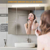 90 cm Armoire Miroir Salle de Bain avec 3 Portes Miroir éclairage LED et Prises Blanc - FR.SIKAIC