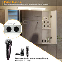 90 cm Armoire Miroir Salle de Bain avec 3 Portes Miroir éclairage LED et Prises Blanc - FR.SIKAIC