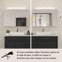 90 cm Armoire Miroir Salle de Bain avec 3 Portes Miroir éclairage LED et Prises Blanc - FR.SIKAIC