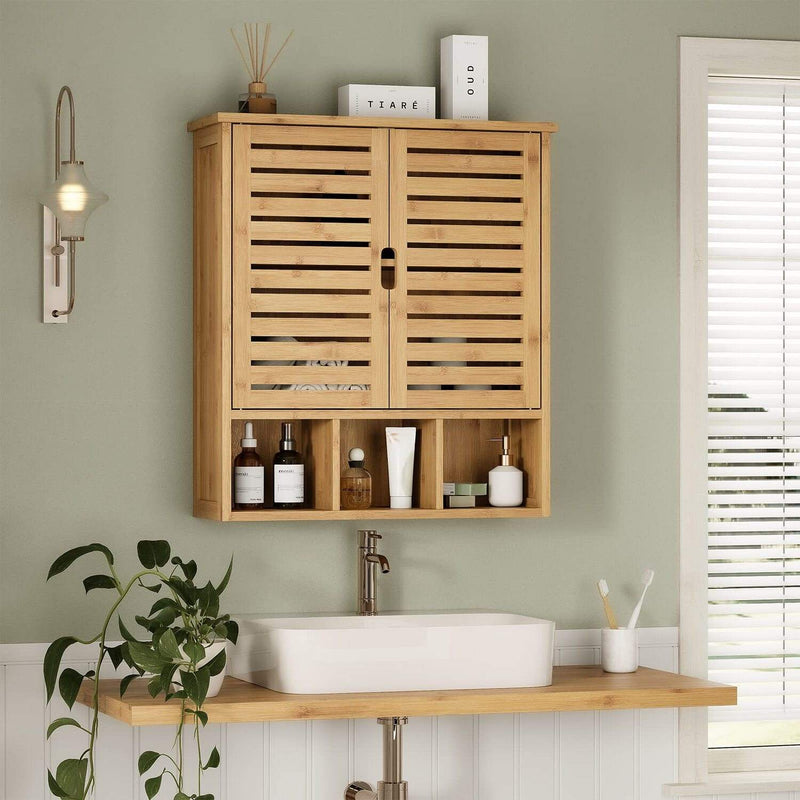 67 cm Armoire Murale de Salle de bain en Bois avec 2 Portes et Étagères réglables Naturelle - FR.SIKAIC