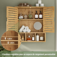 67 cm Armoire Murale de Salle de bain en Bois avec 2 Portes et Étagères réglables Naturelle - FR.SIKAIC