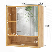 55 cm Armoire Murale pour Salle de Bain avec Miroir et Étagère Réglable Bambou - FR.SIKAIC