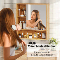 55 cm Armoire Murale pour Salle de Bain avec Miroir et Étagère Réglable Bambou - FR.SIKAIC