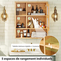 55 cm Armoire Murale pour Salle de Bain avec Miroir et Étagère Réglable Bambou - FR.SIKAIC