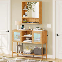 55 cm Armoire Murale pour Salle de Bain avec Miroir et Étagère Réglable Bambou - FR.SIKAIC